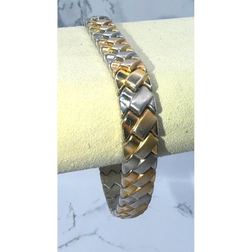 Two Tone Stainless Steel‎ Woven Bracelet Gold Silver 7.5 Fold Over